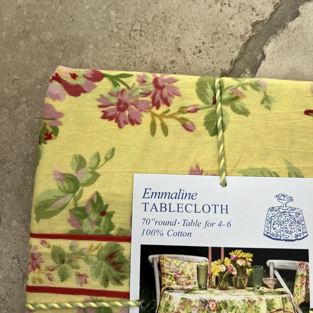 NEW April Cornell Emmaline Tablecloth 70 Rd Floral English Country Garden Yellow - Picture 4 of 5